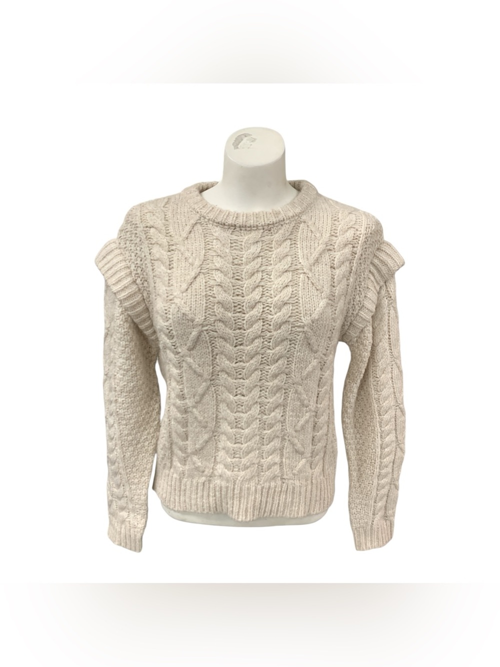 By The River Textured Cable Crewneck Sweater in Cream Size S